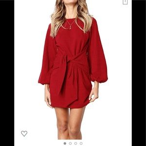 Trending Red Long Sleeve MIDI Dress